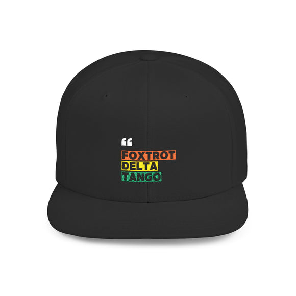 Foxtrot Delta Tango Flat Bill Snapback | One Size Fits Most | Black, Black/Teal, Dark Heather, Black/Red, Green Camo, Black/Silver